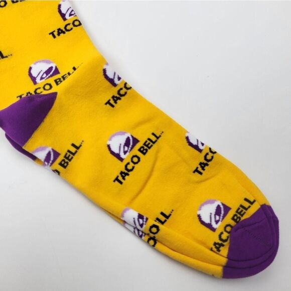 NWT - Taco Bell Yellow and Purple Men's Socks - One Size Fits All, Unisex - Picture 4 of 5